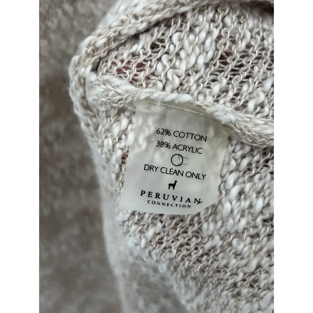 Peruvian Connection Sweater Womens Medium Beige Cotton Blend Pullover Sheer Knit
